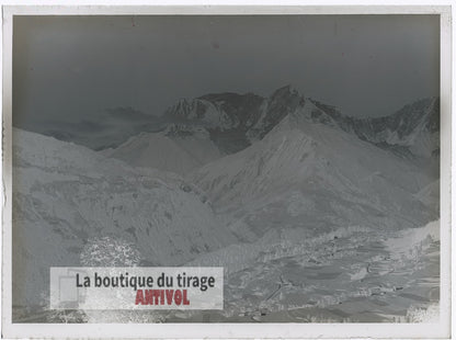 Mont-Blanc, vallée de l’Arve, plaque verre, photo ancienne, négatif 9x12 cm