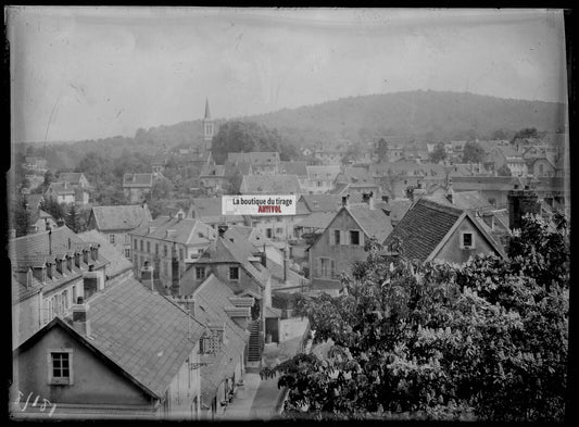 Plaque verre photo ancienne négatif noir et blanc 13x18cm Beaucourt village rue