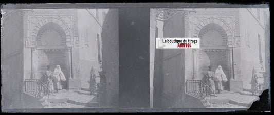 Alger, Algérie, Plaque verre stéréoscopie, négatif noir & blanc 4,5x10,7 cm