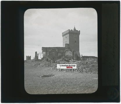 Château de Polignac, photo plaque verre, noir & blanc, positif 8,5x10 cm