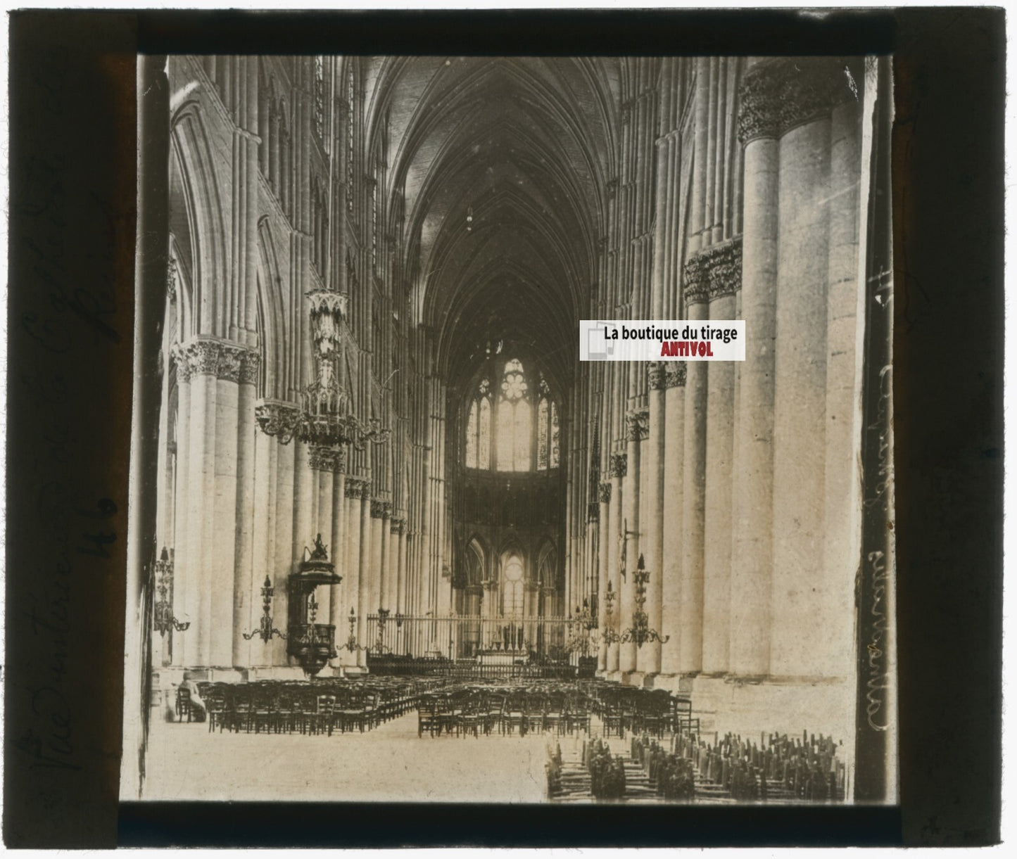 Cathédrale de Reims, photo plaque verre, noir & blanc, positif 8,5x10 cm