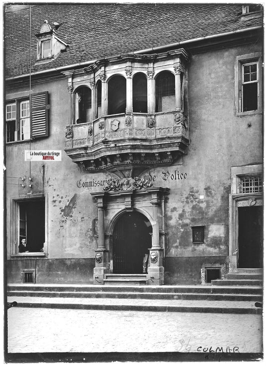 Plaque verre photo ancienne positif noir et blanc 13x18 cm Colmar Police France