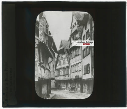 Rue du Bain-aux-Plantes, Strasbourg, photo plaque de verre, positif 8,5x10 cm