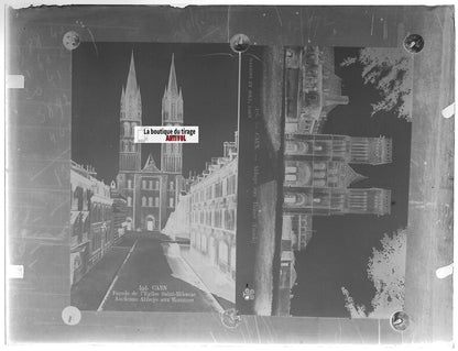 Caen, église, abbaye, Plaque verre photo ancienne, négatif noir & blanc 9x12 cm