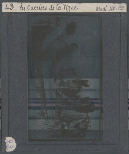 Matthieu, scène religieuse, dessin peinture plaque de verre, positif 8,5x10 cm