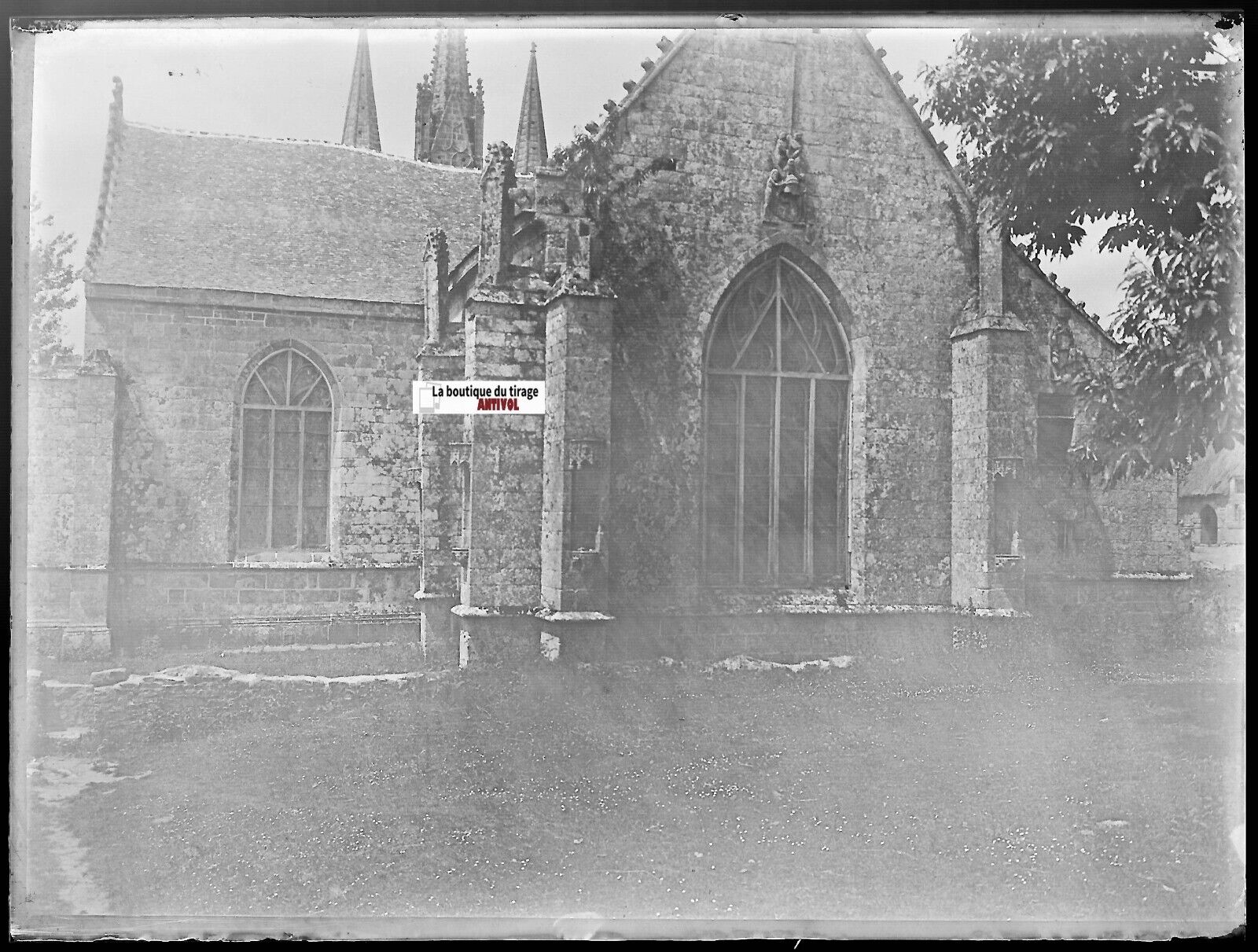 Chapelle Saint-Fiacre Faouët, Plaque verre photo, négatif noir & blanc 9x12 cm