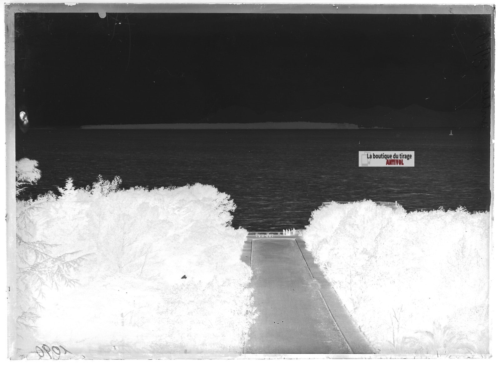 Plaque verre photo ancienne négatif noir et blanc 13x18 cm Antibes Eden-Roc mer