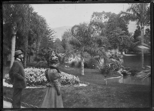 Plaque verre photo ancienne négatif 6x9 cm couple dans parc jardin, original - La Boutique Du Tirage 