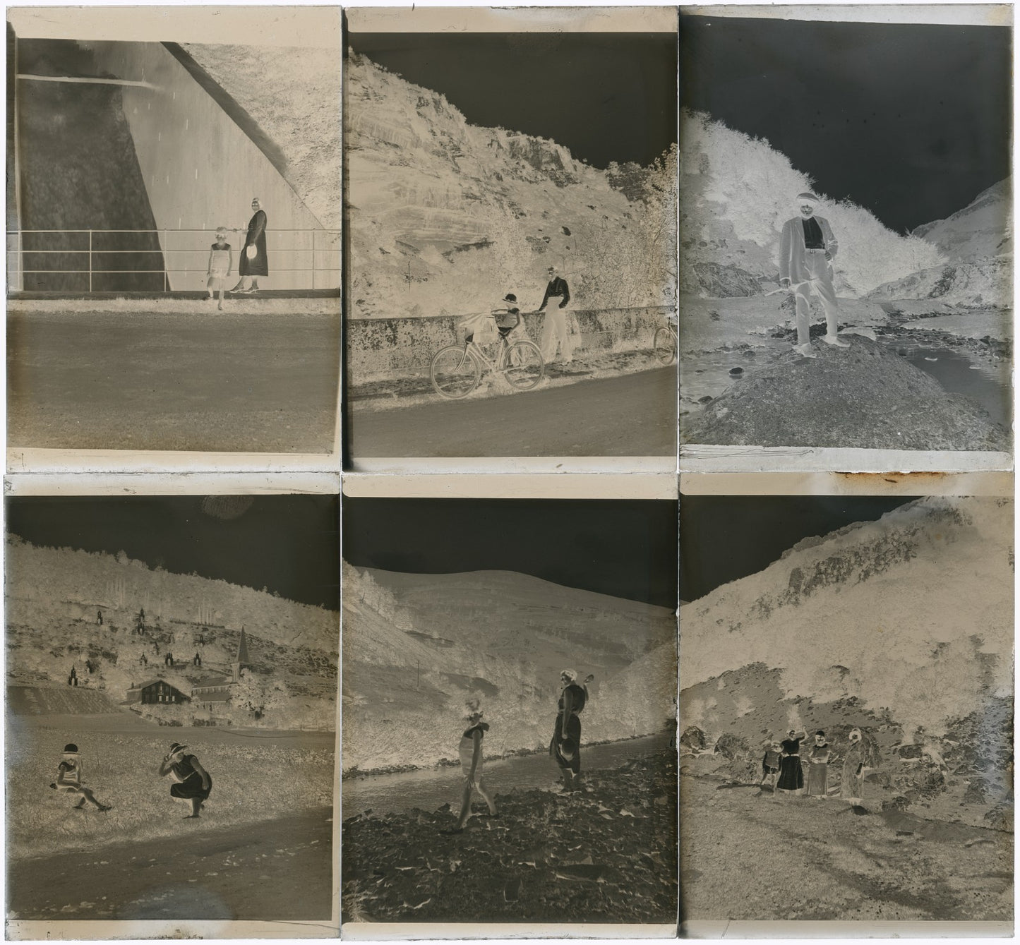 Vélo promenade, Pyrénées, photos vintage plaque verre, lot de 10 négatifs 6x9 cm