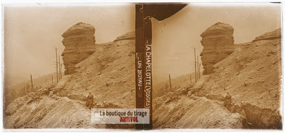 Chapelotte, Vosges, guerre WW1, plaque verre photo ancienne stéréo 6x13 cm