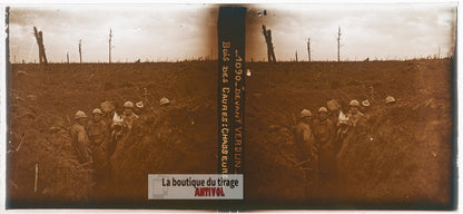 Verdun, Bois des Caures, guerre WW1, plaque verre photo ancienne stéréo 6x13 cm