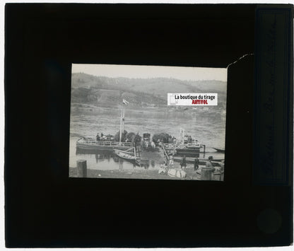 Bateau, Sretensk, Russie, photo plaque verre, noir & blanc, positif 8,5x10 cm