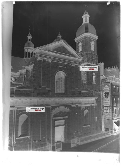Plaque verre photo ancienne négatif noir et blanc 13x18 cm Rennes Saint-Sauveur