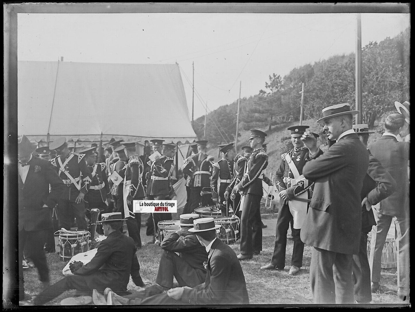 Jersey, Guernesey, militaires, Plaque verre photo, négatif noir & blanc 9x12 cm