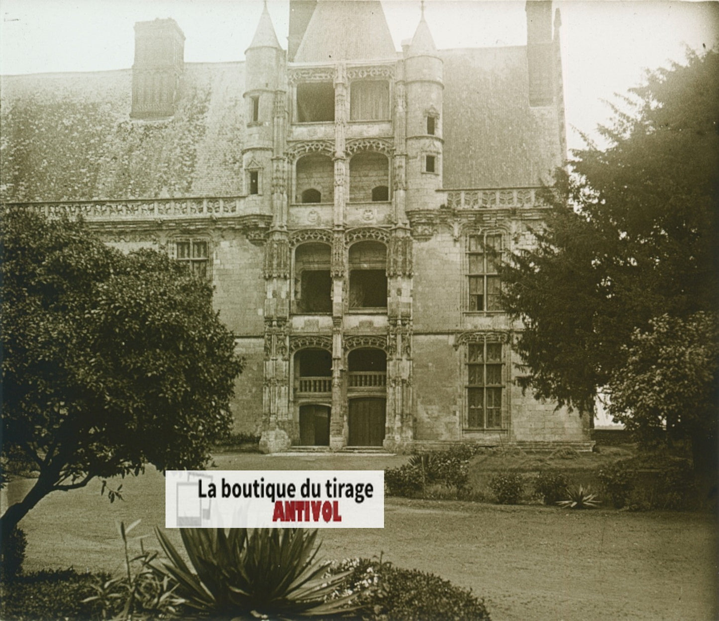 Château de Châteaudun, plaque verre, photo stéréoscopie, noir & blanc 6x13 cm