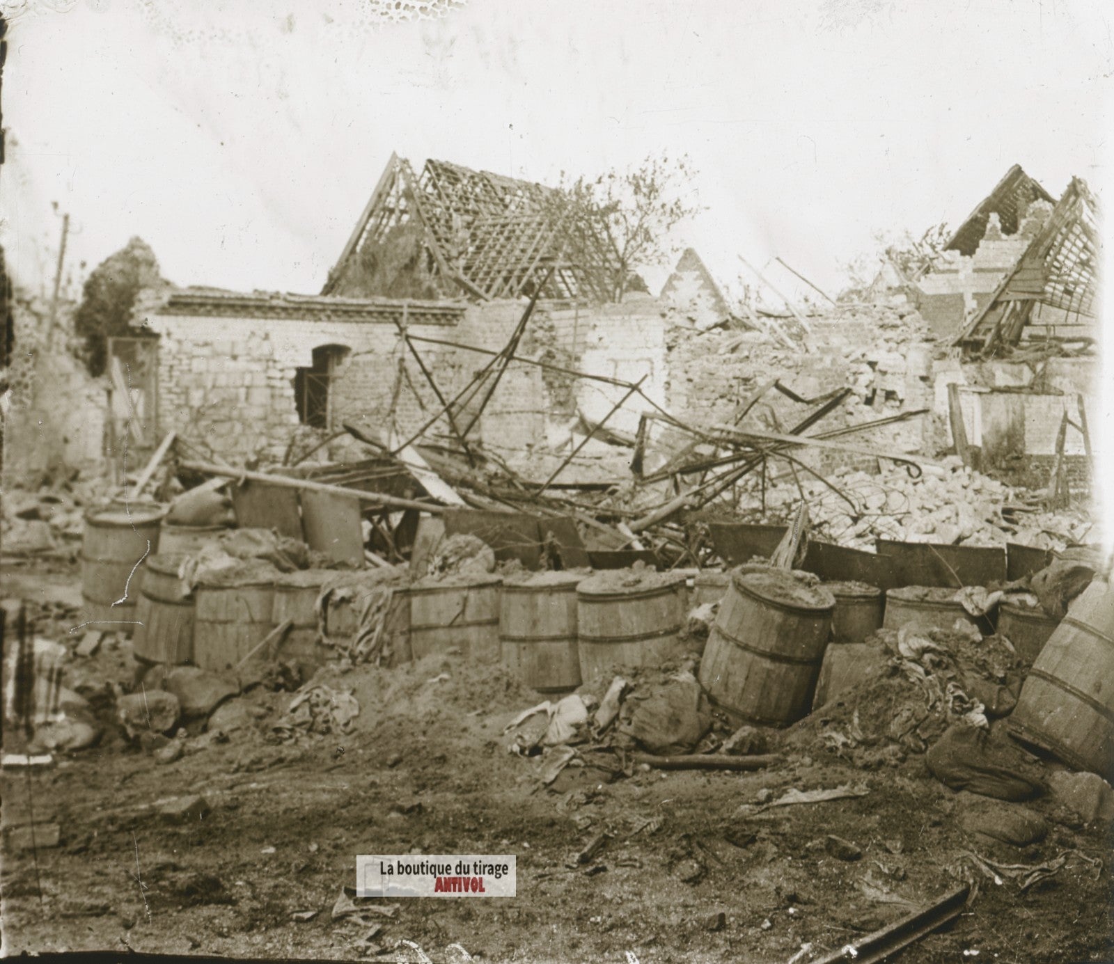 Ablain-Saint-Nazaire guerre WW1, plaque verre stéréo, photo ancienne 4,5x10,7 cm