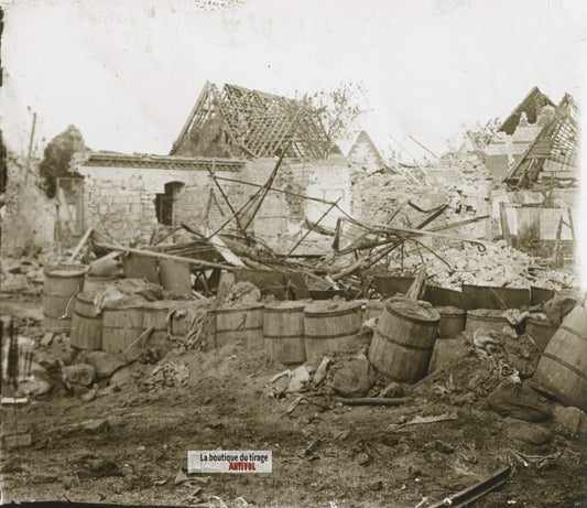 Ablain-Saint-Nazaire guerre WW1, plaque verre stéréo, photo ancienne 4,5x10,7 cm
