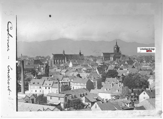 Plaque verre photo ancienne positif noir et blanc 13x18 cm Colmar Centre-ville