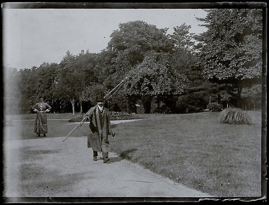 Plaque verre photo ancienne négatif noir et blanc 4x6 cm homme femme glass plate