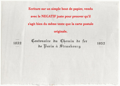 Plaque verre négatif noir et blanc 13x18 cm Paris Strasbourg 1852 1952 train