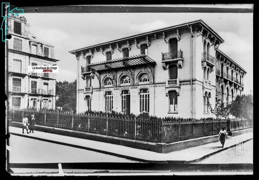 Plaque verre photo vintage négatif noir & blanc 9x14 cm Luxeuil-les-Bains hôtel