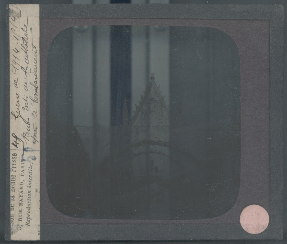 Reims, bombardement guerre, photo plaque verre, noir & blanc, positif 8,5x10 cm