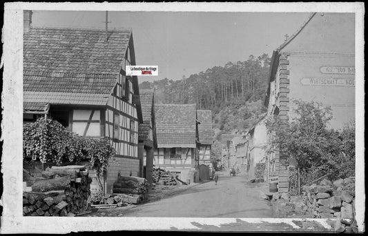 Plaque verre photo ancienne négatif noir & blanc 9x14 cm, Rothbach, Bas-Rhin