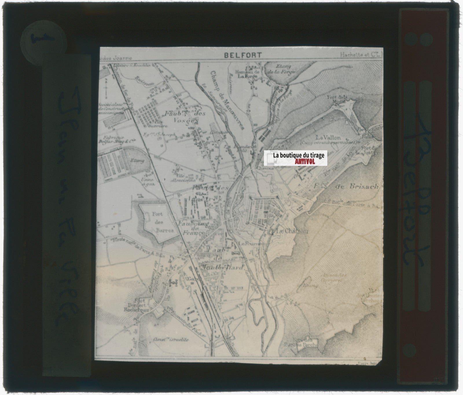 Carte, Plan de Belfort, photo plaque verre, noir & blanc, positif 8,5x10 cm