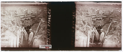 Les Éparges Meuse, guerre WW1, plaque verre stéréo, photo 4,5x10,7 cm