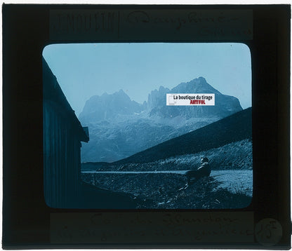 Col du Glandon, photo J. Moulin, plaque verre, couleur, positif 8,5x10 cm