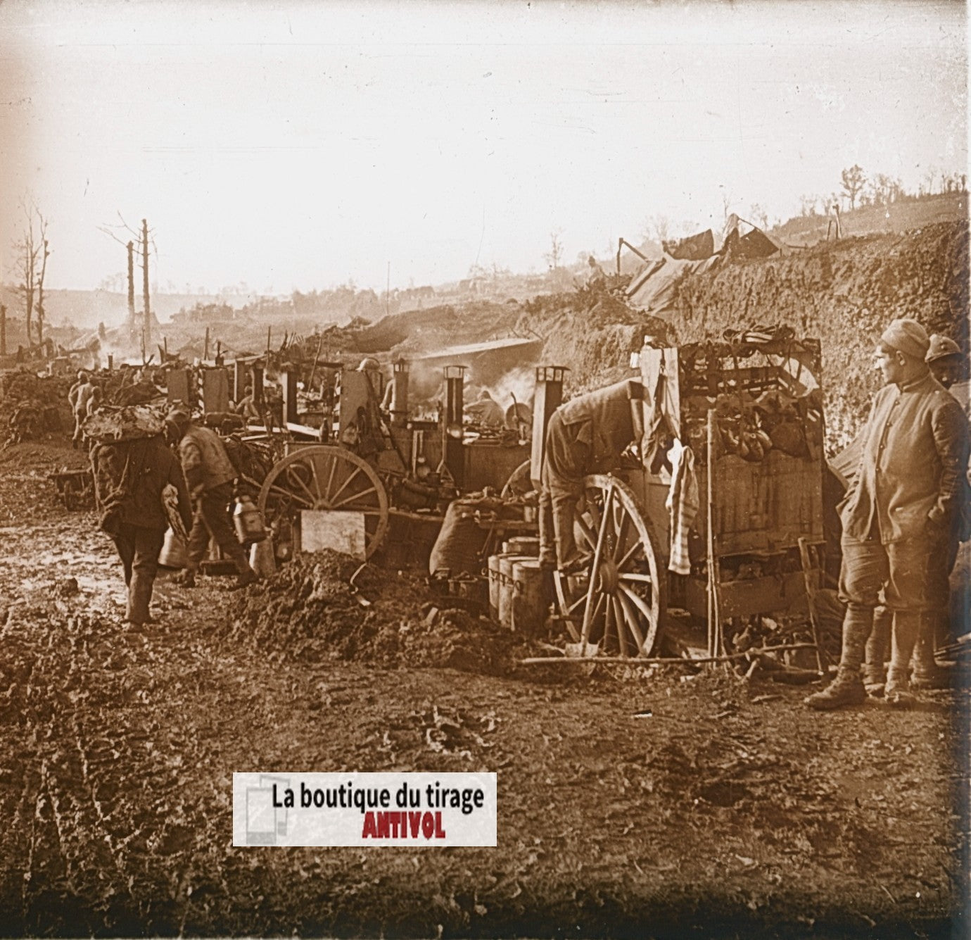 Curlu, Somme, WW1 guerre, plaque verre, photo ancienne stéréoscopie 6x13 cm