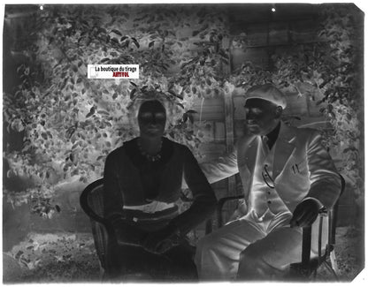 Amour, couple, France, Plaque verre photo ancienne, négatif noir & blanc 9x12 cm