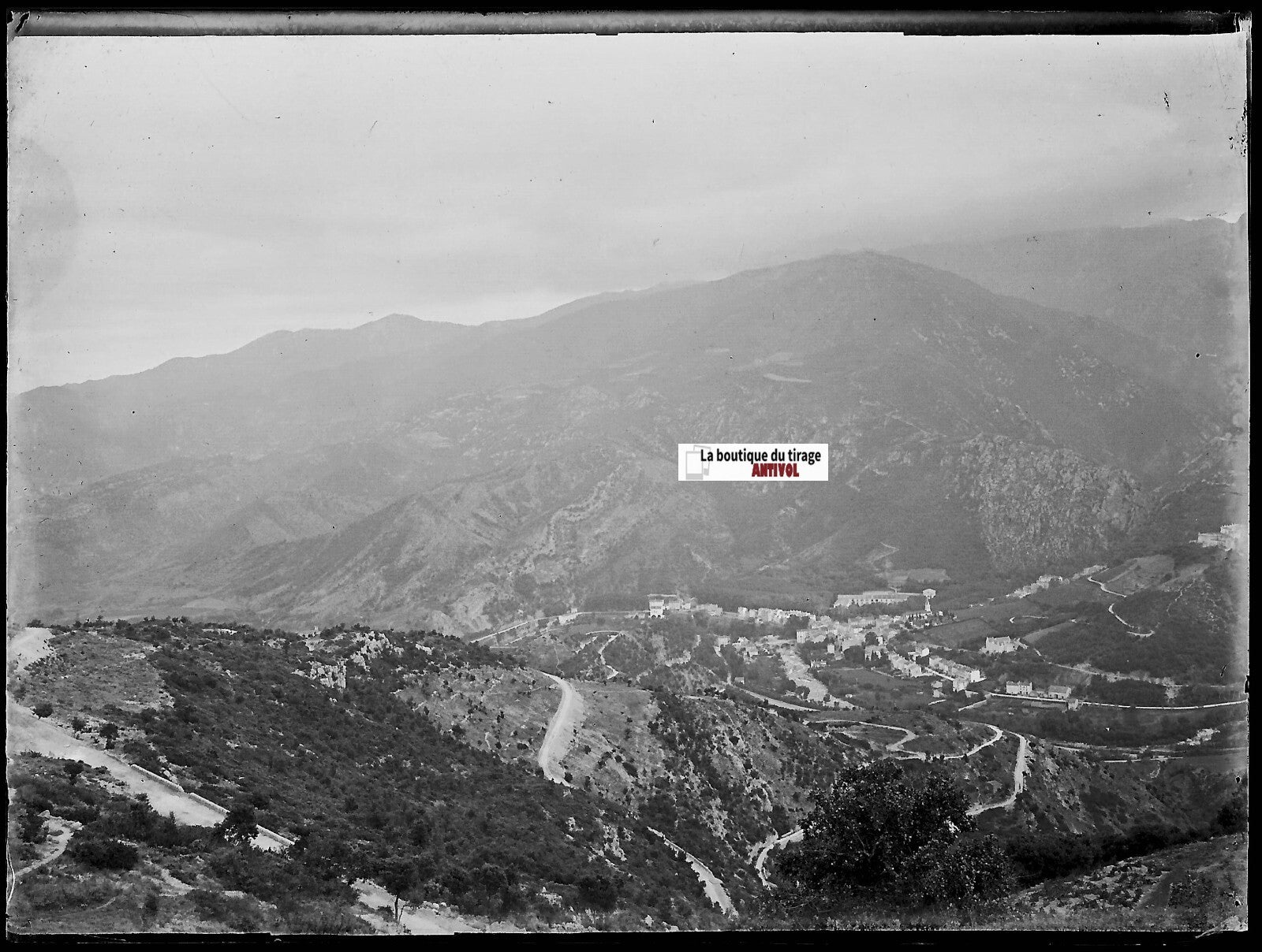 Amélie-les-Bains, Plaque verre photo ancienne, négatif noir & blanc 9x12 cm