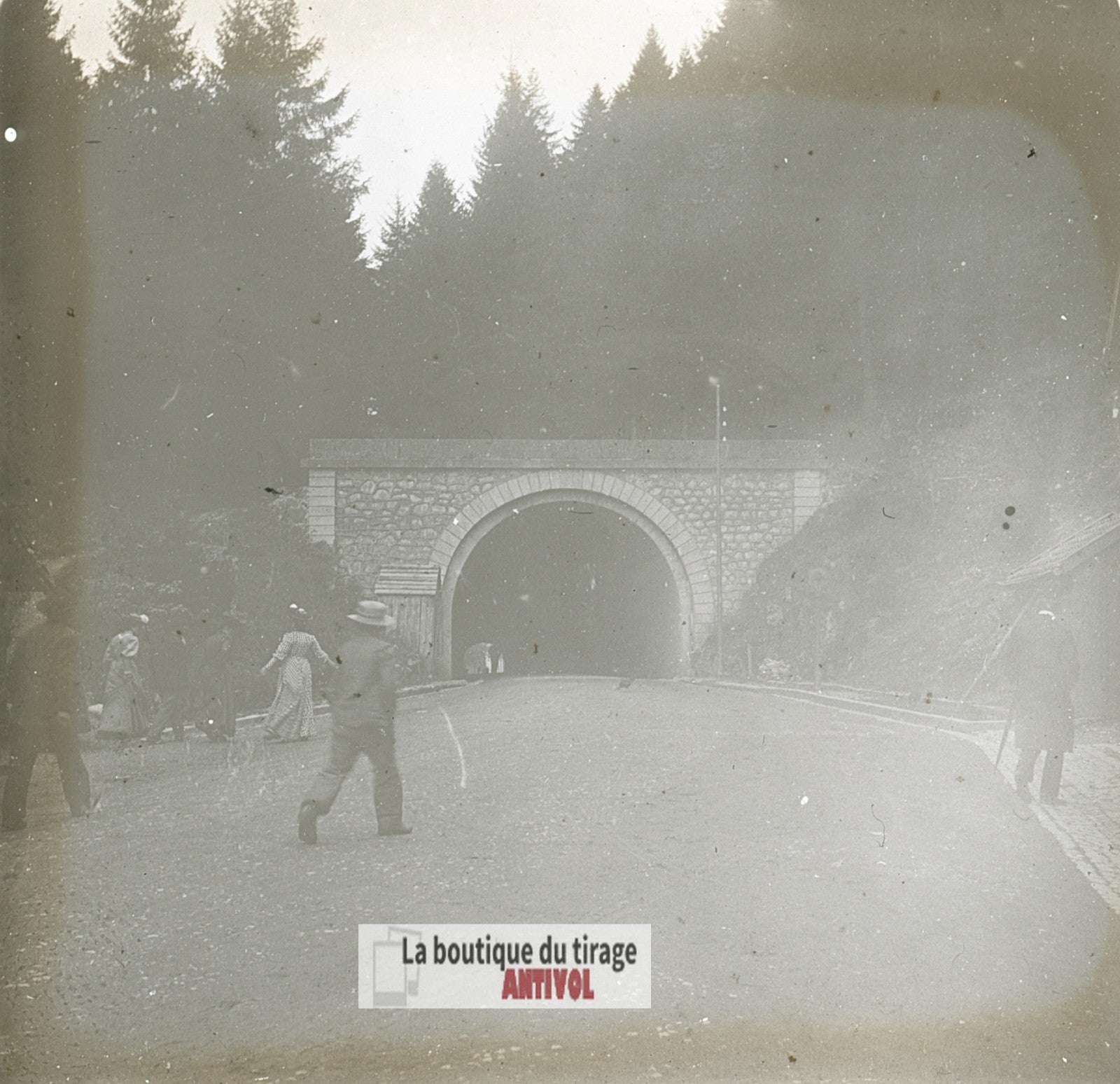 Tunnel de Bussang, Vosges, plaque verre stéréo, photo ancienne 4,5x10,7 cm