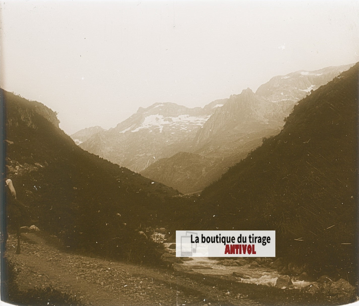 Vallée Astau, Oô, Ciel Baque, plaque verre, photo stéréoscopie, N&B 6x13 cm