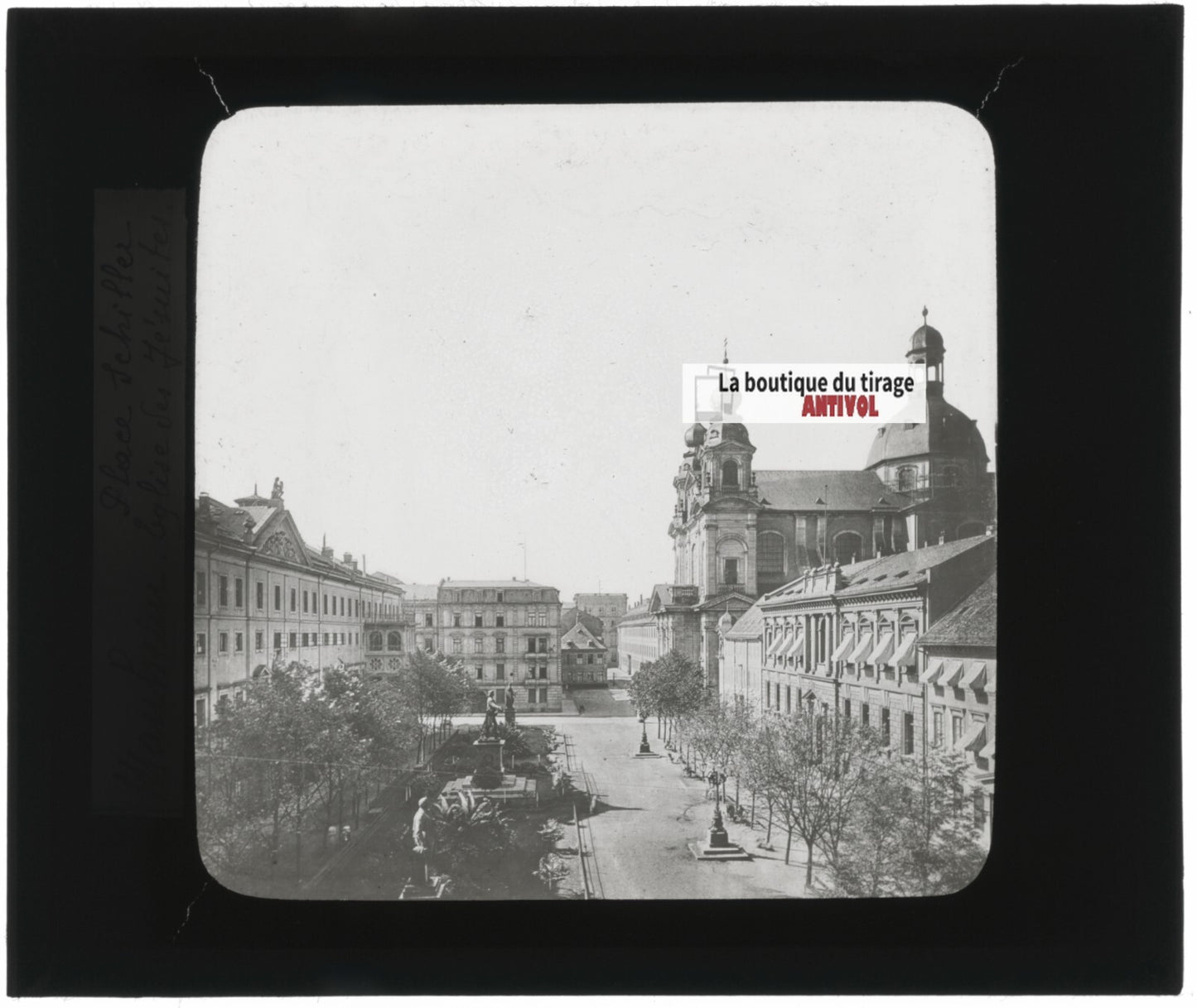 Schillerplatz, Mannheim, photo ancienne plaque verre, positif 8,5x10 cm