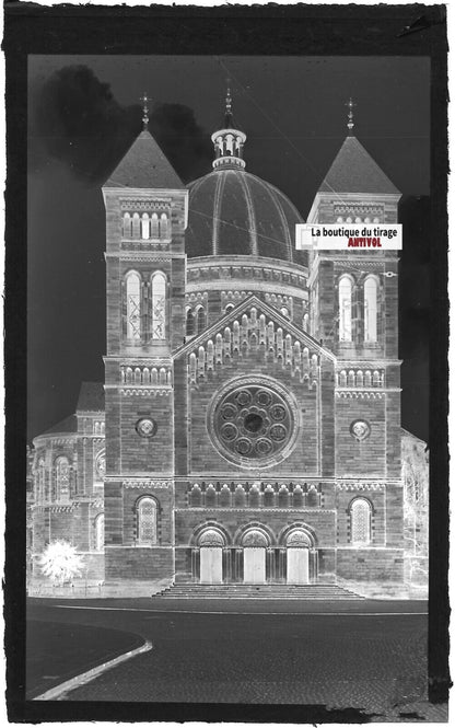 Plaque verre photo négatif noir & blanc 9x14 cm, Strasbourg, église Saint-Pierre