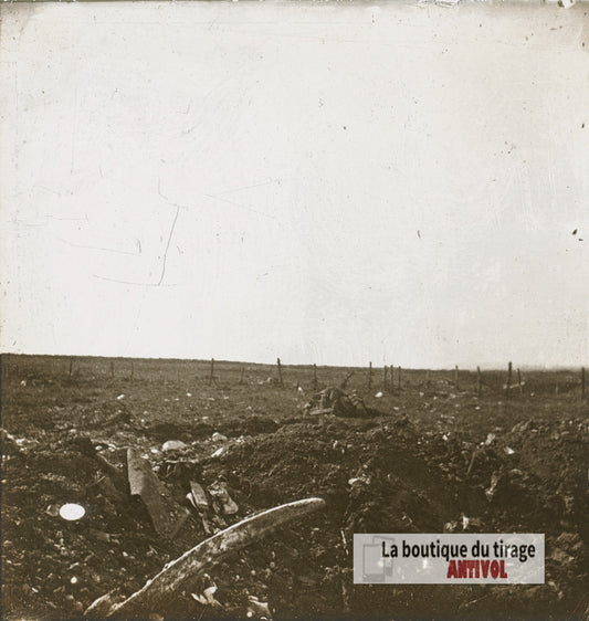Neuville-Saint-Vaast Losange, guerre WW1, plaque verre stéréo, photo 4,5x10,7 cm