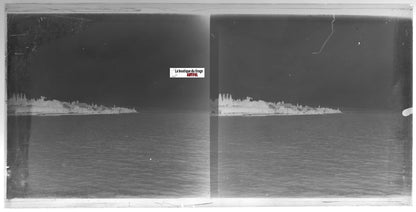 Lac, eau, Plaque verre photo ancienne, stéréo négatif noir & blanc 9x18 cm