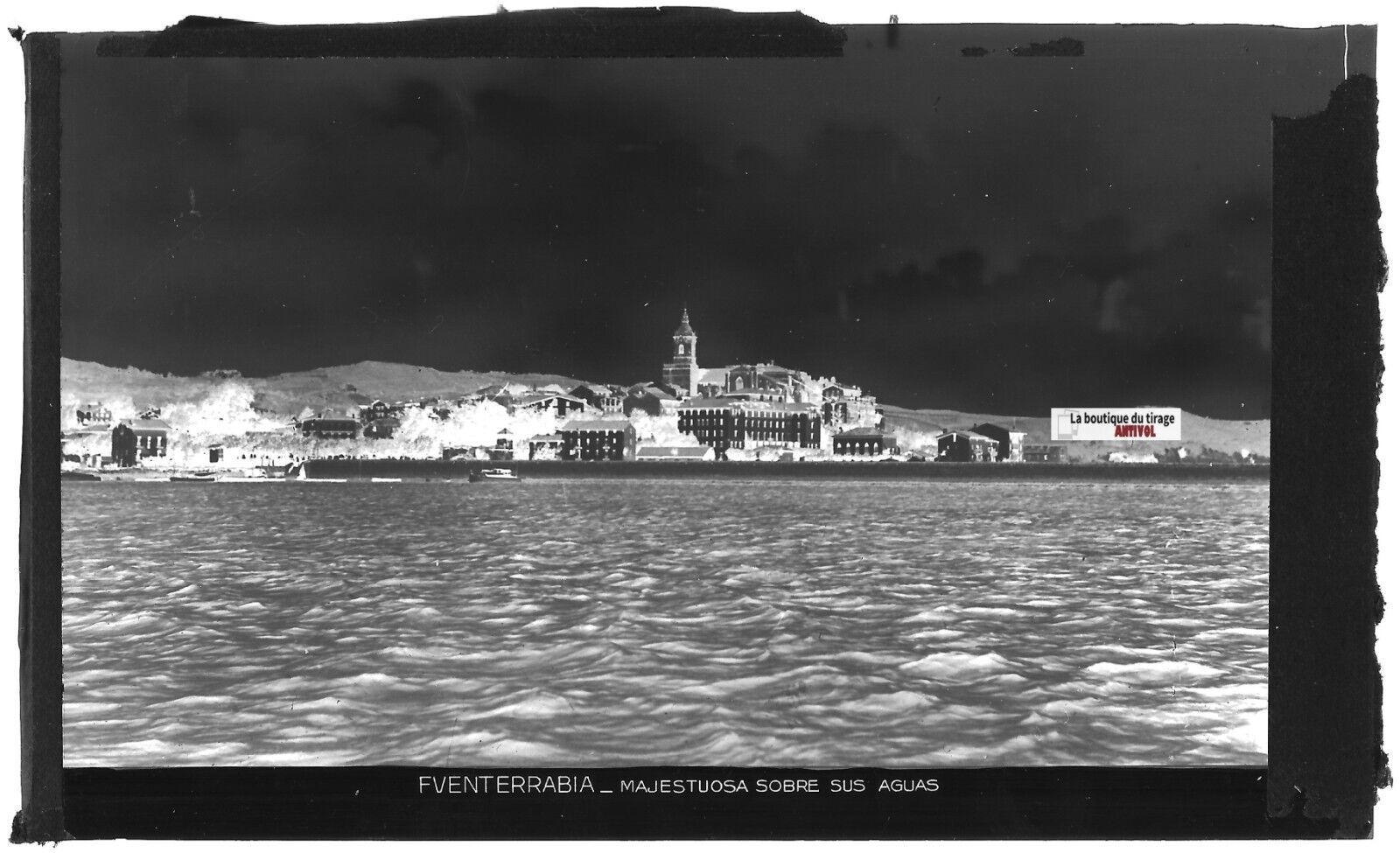 Plaque verre photo négatif noir & blanc 9x14 cm, Fuenterrabia, Espagne 0914171