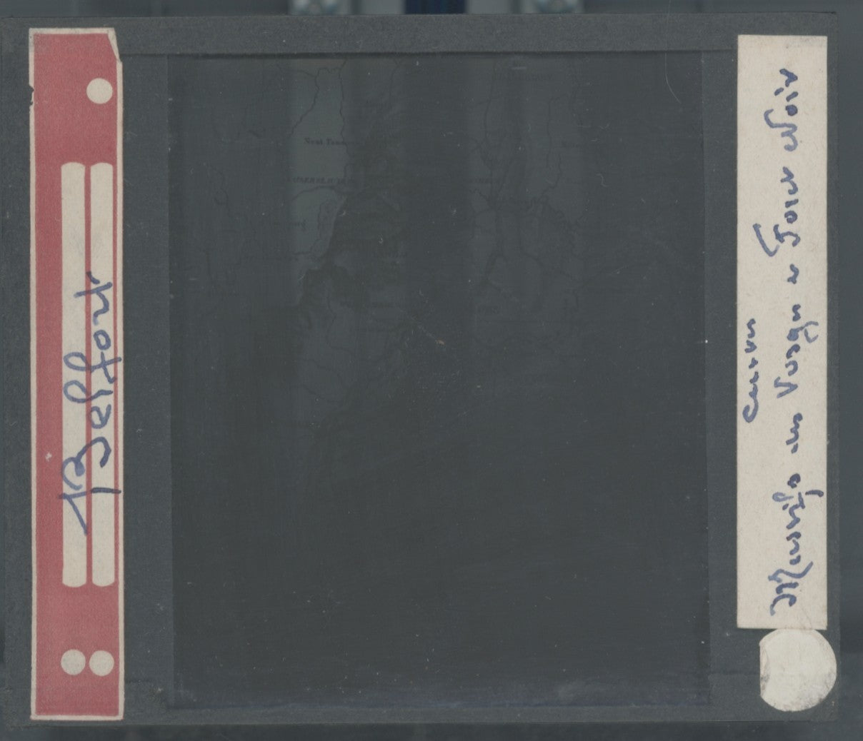 Carte région de Belfort, photo plaque verre, noir & blanc, positif 8,5x10 cm