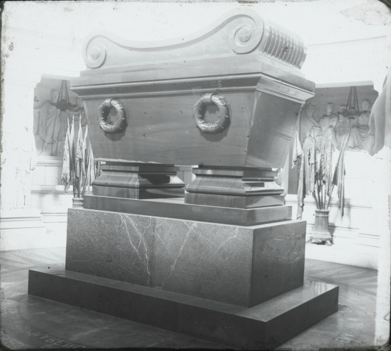 Tombeau de Napoléon Invalides, Paris, photo plaque verre, positif 8,5x10 cm