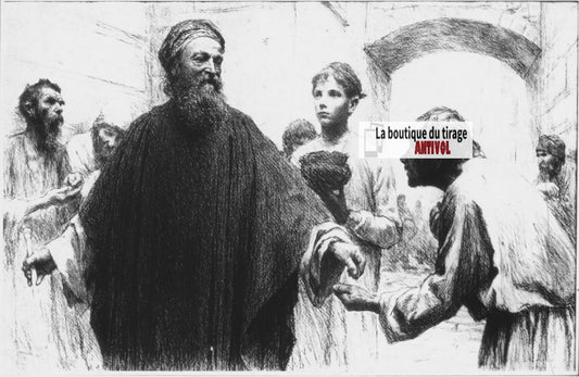 Luc, scène religieuse, dessin peinture plaque de verre, positif 8,5x10 cm