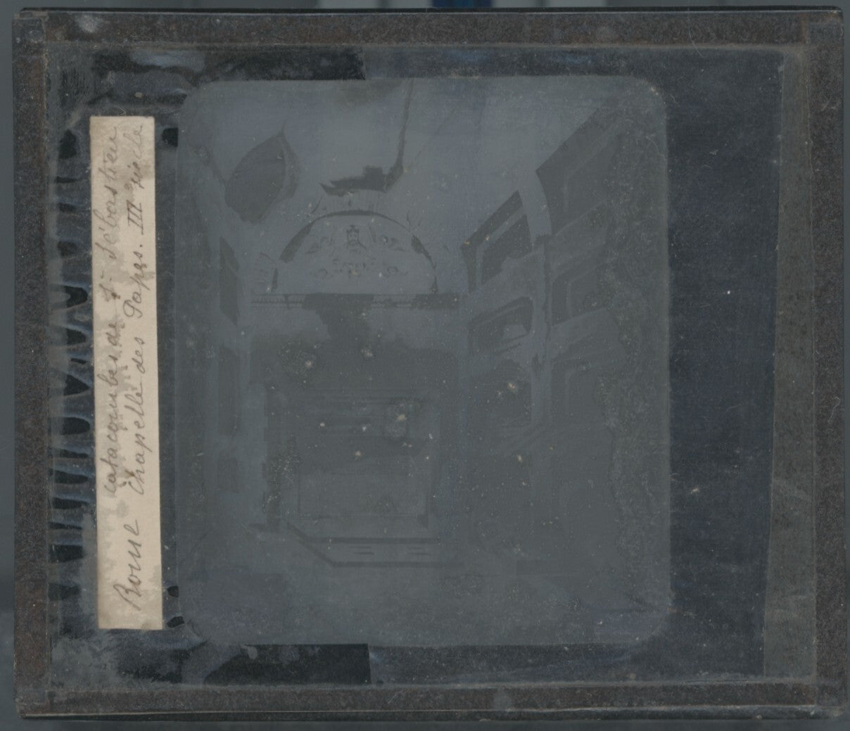 Catacombes Saint-Sébastien, dessin plaque verre, noir & blanc, positif 8,5x10 cm