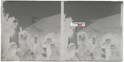 Paysage, mer, famille, stéréoscopie, photo plaque verre, négatif 9x18 cm