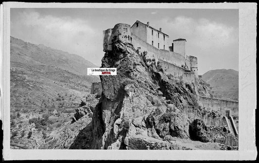 Corse, Corte, citadelle, Plaque verre photo, négatif noir & blanc 9x14 cm