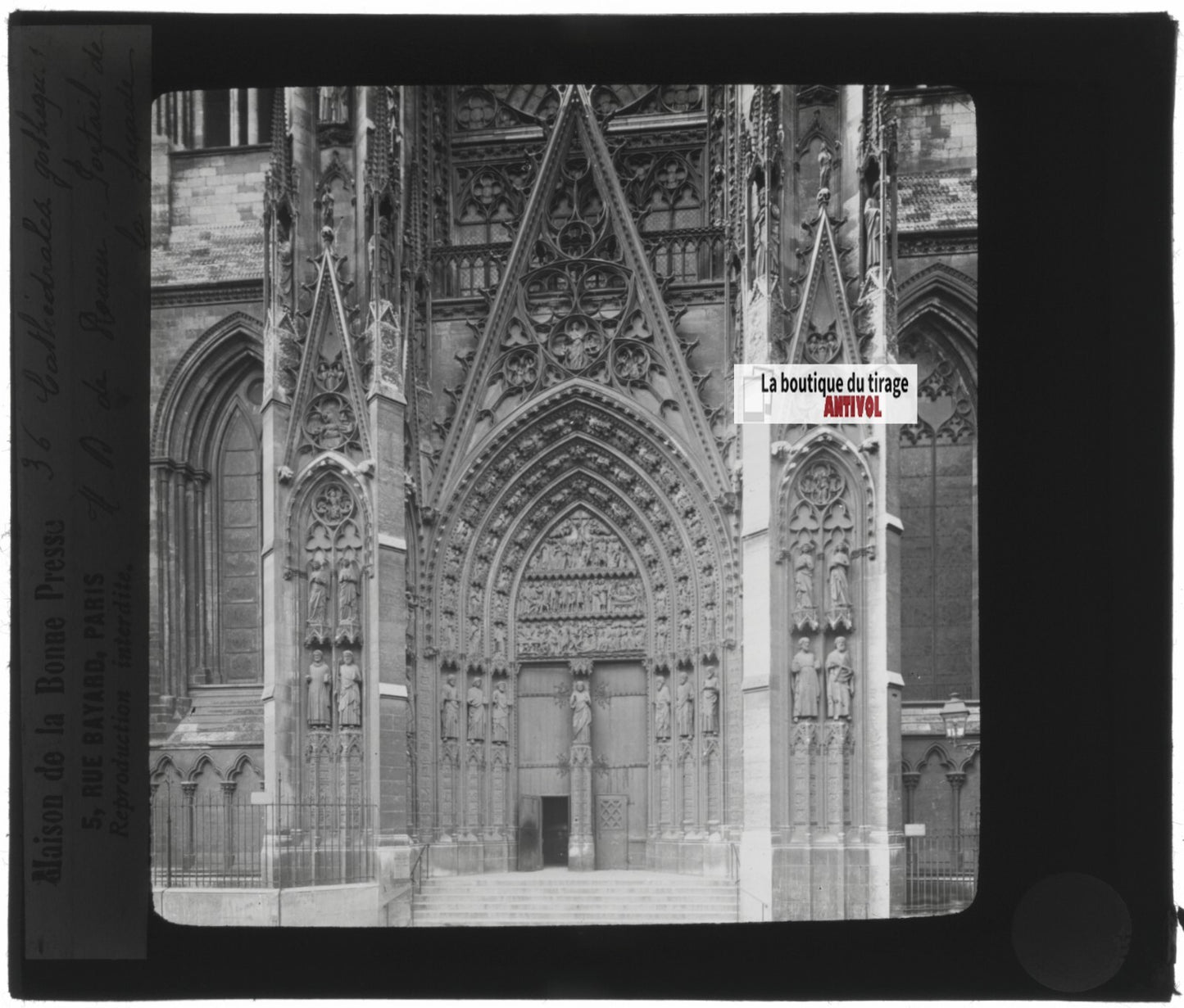 Cathédrale Notre-Dame de Rouen, photo ancienne plaque verre, positif 8,5x10 cm