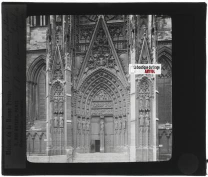 Cathédrale Notre-Dame de Rouen, photo ancienne plaque verre, positif 8,5x10 cm