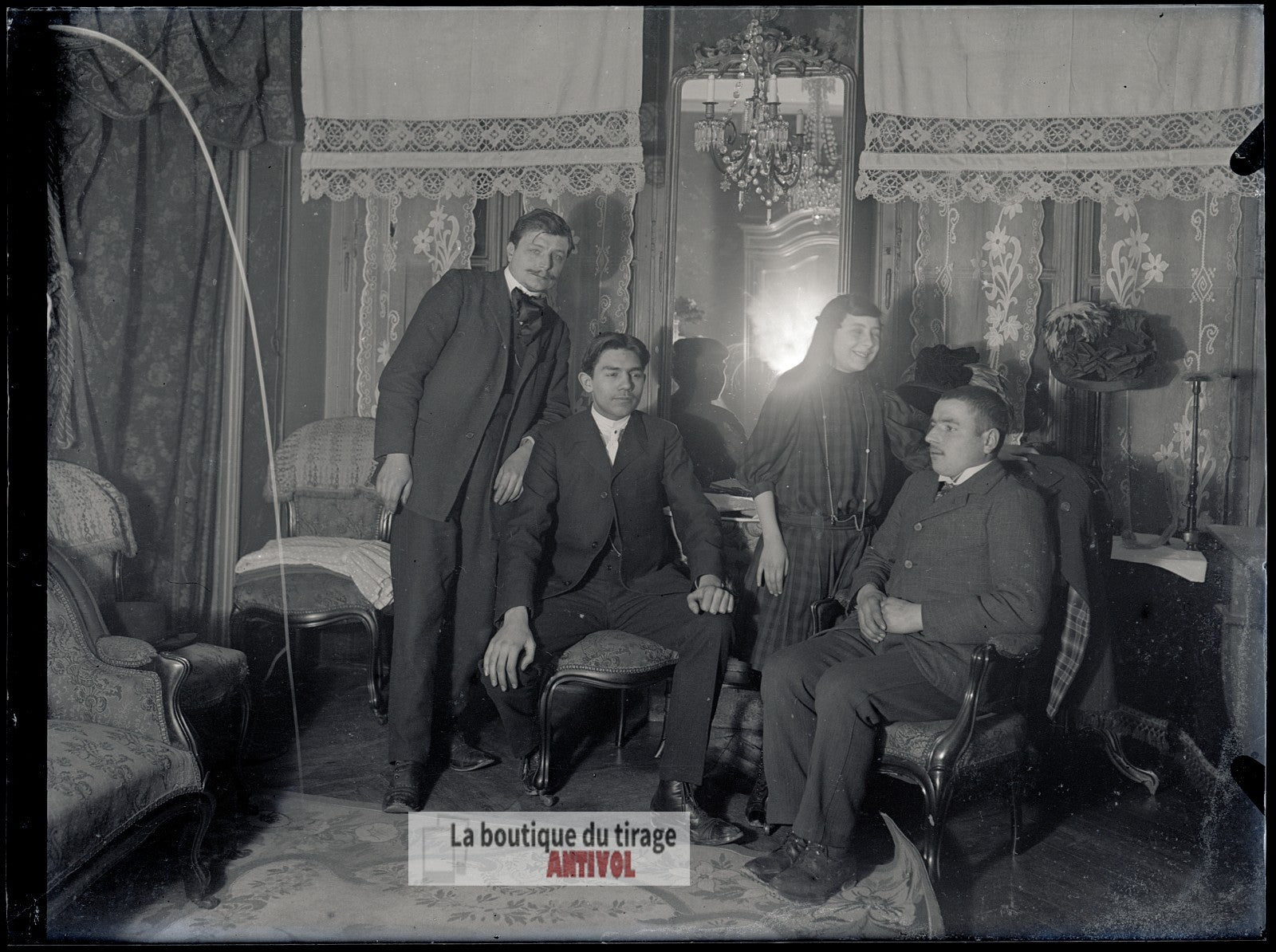 Portrait de groupe, Versailles, plaque verre, photo ancienne, négatif 9x12 cm