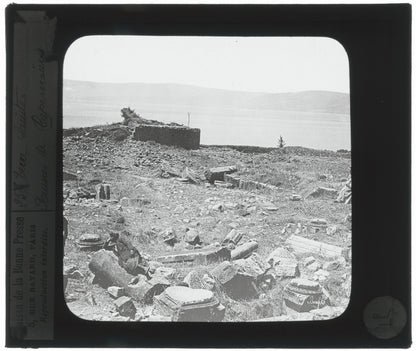 Ruines de Capharnaüm, Israël, photo ancienne plaque de verre, positif 8,5x10 cm